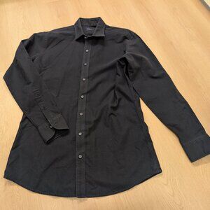 L Proper Cloth Black Button Down Collar Shirt Business Long Sleeve Casual Cotton